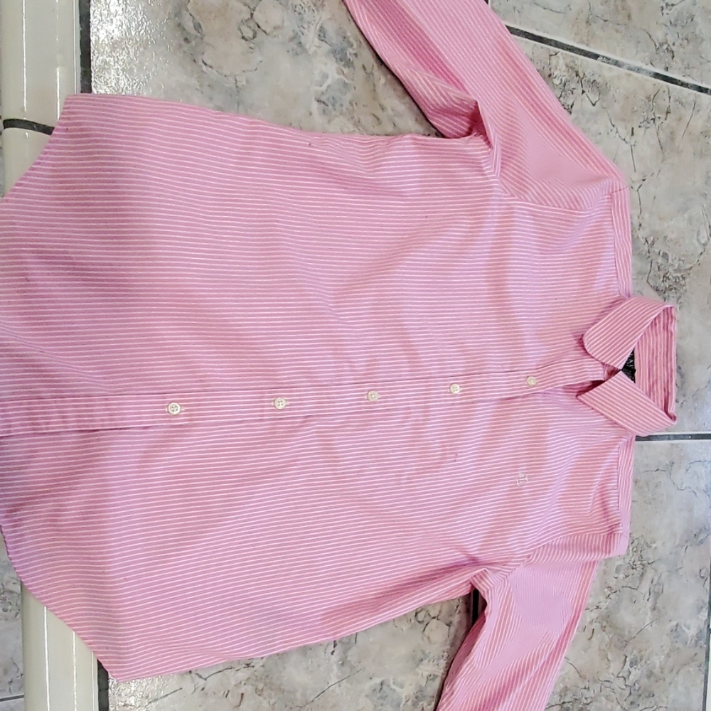 Ralph lauren no iron is pink striped shirt